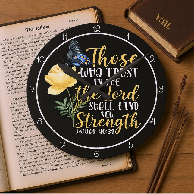 Relógio Redondo Those Who Trust In The Lord Butterfly And Rose  (Criador carregado)