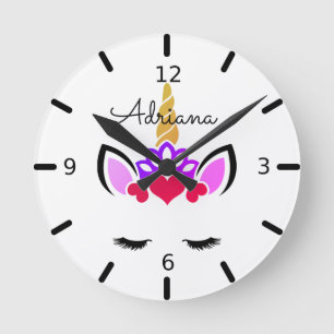 Relógio Redondo Tiara Personalizada e Corações Dormindo Unicórn