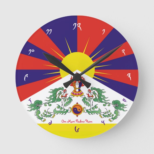 Relógio Redondo Tibetano Flag Watch - Time for Tibet & Snow Lions (Frente)
