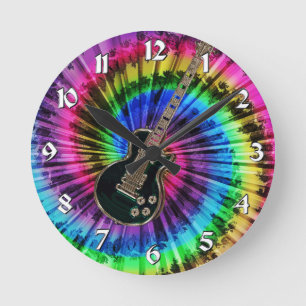 Relógio Redondo Tie Dye Swirl Música Elétrica Guitarra