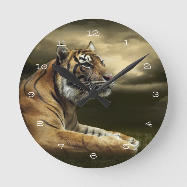 Relógio Redondo Tiger looking and sitting under dramatic sky (Frente)
