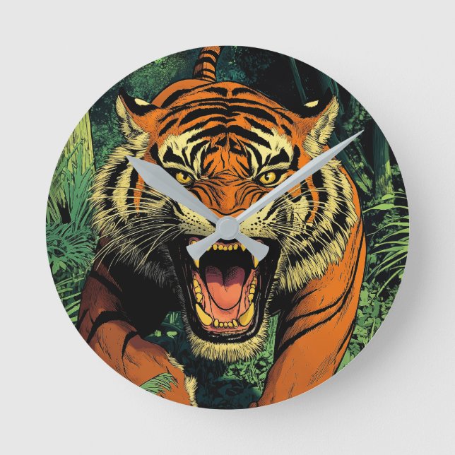 Relógio Redondo Tigre na selva (Frente)