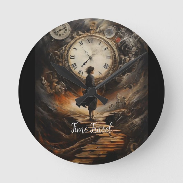 Relógio Redondo Time Viagem Steampunk Wall Clock - Fantasy Art Clo (Frente)