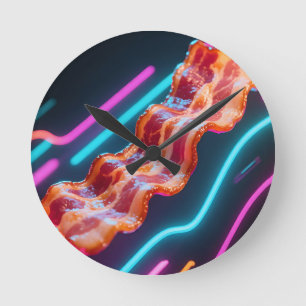 Relógio Redondo Tira de Bacon Cibernético Neon