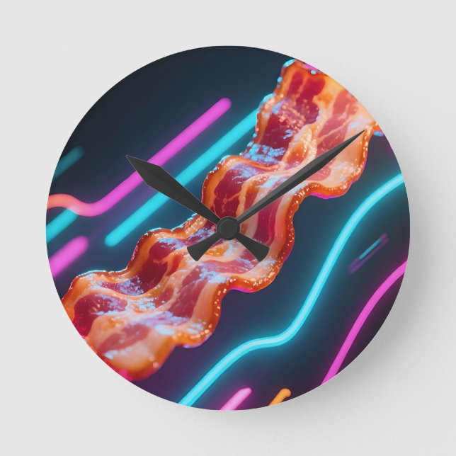 Relógio Redondo Tira de Bacon Cibernético Neon (Frente)