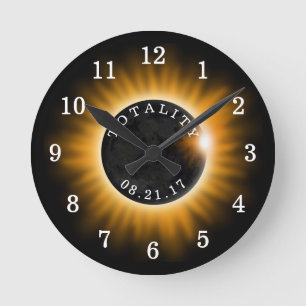 Relógio Redondo Totalidade do Eclipse Solar 2017