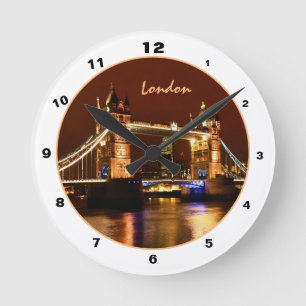 Relógio Redondo Tower Bridge & London na Night England / Britânic
