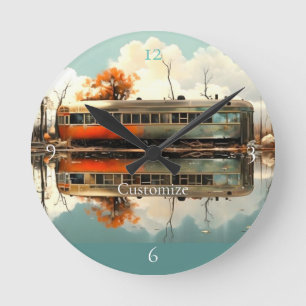 Relógio Redondo Trailer de Vintage Caravan RV Thunder_Cove