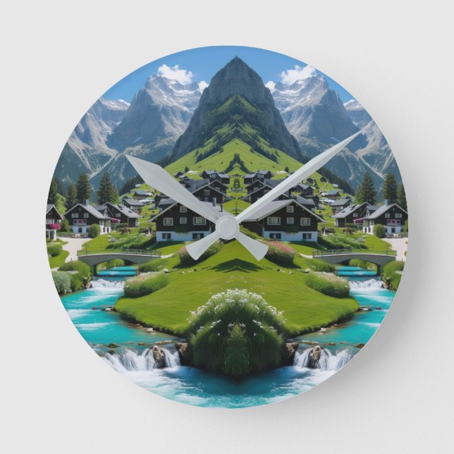 Relógio Redondo "Tranquilidade dos Eternos - Aldeia Alpina (Frente)