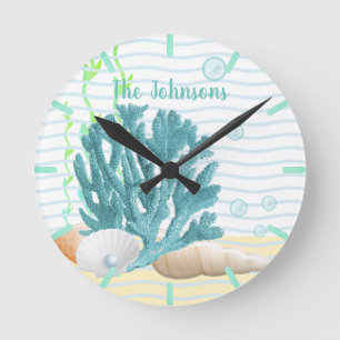 Relógio Redondo Travesseiro decorativo de Pérolas Azuis, Costelas