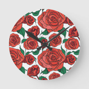 Relógio Redondo Travesseiro decorativo rosa vermelha Floral nº 1