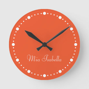 Relógio Redondo Trend Color Flame Red White Dots Name Round Clock