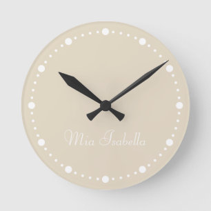 Relógio Redondo Trend Color Natural Beige White Dots Round Clock