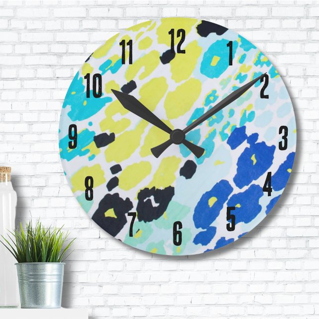 Relógio Redondo Trendy Modern Leopard Pattern (Trendy Glam Vibrant Aqua Blue Lime Leopard Print Round Clock)