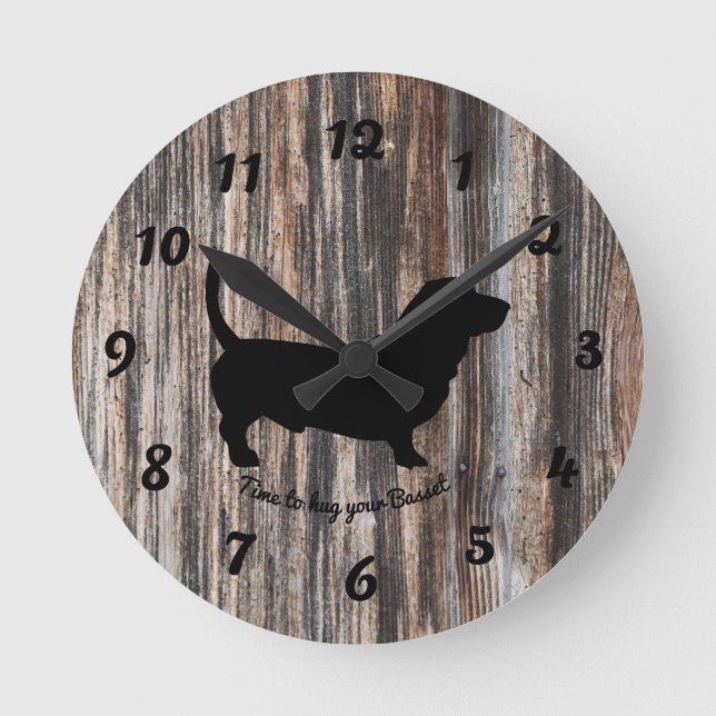 Relógio Redondo Trendy Wood Faux Basset Wall Clock (Frente)