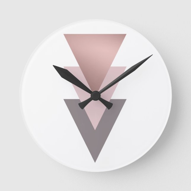 Relógio Redondo triângulos geométricos elegantes rosa dourados (Frente)