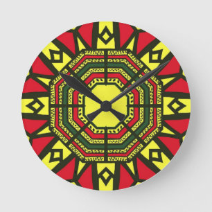 Relógio Redondo Tribal Afrocêntrico Vermelho