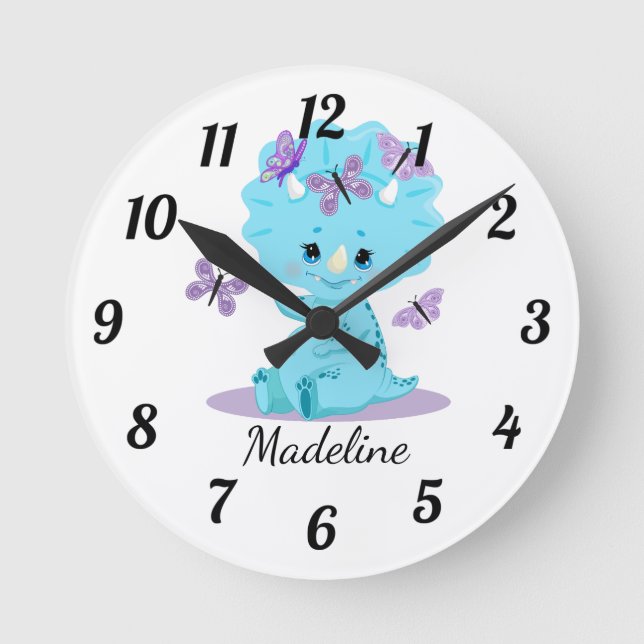 Relógio Redondo Tricerátops Para Bebês Personalizados - Dinossauro (Frente)