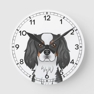 Relógio Redondo Tricolor Cavalier King Charles Spaniel Cabeça