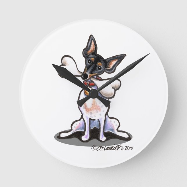 Relógio Redondo Tricolor Rat Terrier Big Bone (Frente)