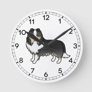 Relógio Redondo Tricolor Shetland Sheepdog Sheltie Dog