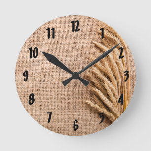Relógio Redondo Trigo de Muro em Burlap Sack Country Russo Muito L