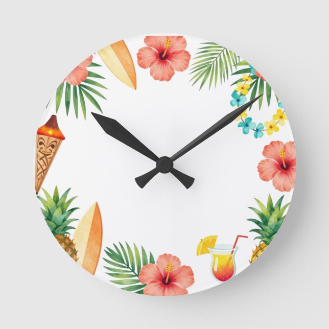 Relógio Redondo Tropical Hibiscus Frame Aloha Vibes (Frente)