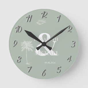 Relógio Redondo Tropical Minimalista Verde-Menta