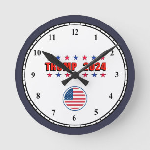 Relógio Redondo Trump 2024 Stars Patriótica Round Clock