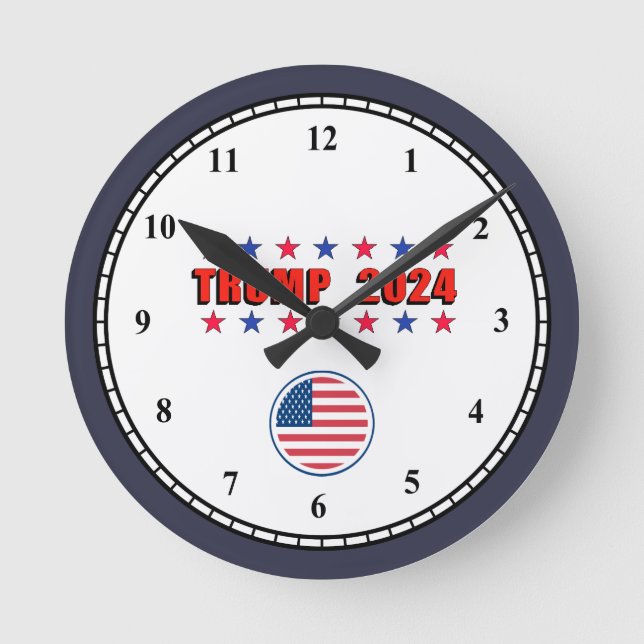 Relógio Redondo Trump 2024 Stars Patriótica Round Clock (Frente)