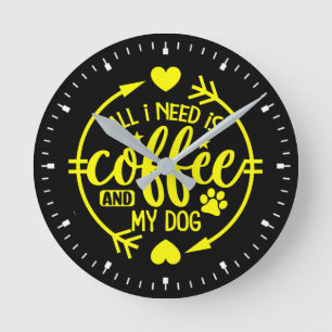 Relógio Redondo Tudo que preciso é café e meu cachorro-55517