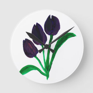Relógio Redondo Tulipas de aquarela lindas