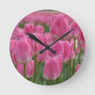 Relógio Redondo Tulipas de primavera cor rosa