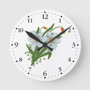 Relógio Redondo Tulipas e flores Clockface dos Daffodils 1 preto