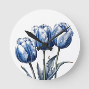 Relógio Redondo Tulipas em Azul de Delft