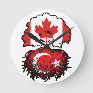 Relógio Redondo Turca Turca Canadense Canadá Árvore Bandeira