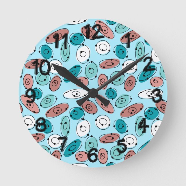 Relógio Redondo Turquesa de Ovalas Atômicas (Frente)