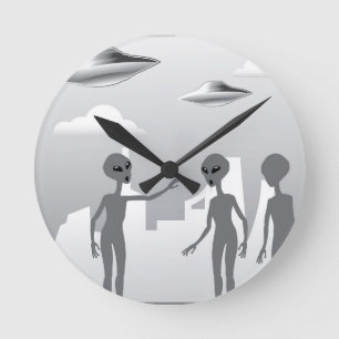 Relógio Redondo UFO nos aliens do céu na terra