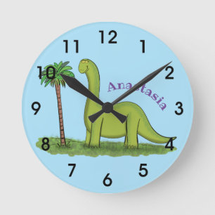 Relógio Redondo Um desenho animado de brontossaurus dinossauros