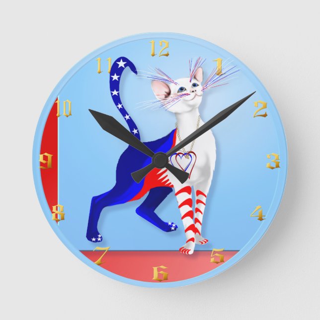 Relógio Redondo Um gato americano Wallclock (Frente)