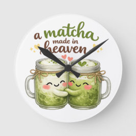 Relógio Redondo Um Matcha Feito no Céu Fofo Humor Pun