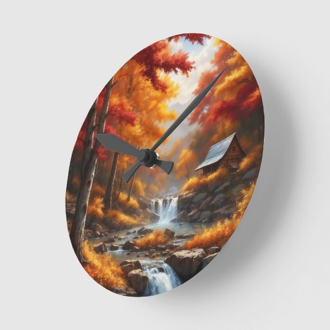 Relógio Redondo Uma Cabine no outono Woods AI Concept Art de Xzend (Ângulo)