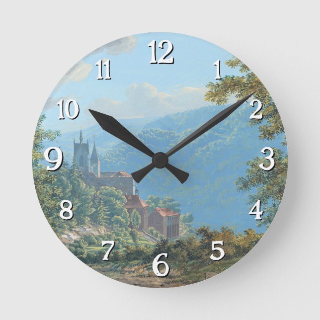 Relógio Redondo Uma fortaleza numa paisagem de montanha no nascer  (Frente)