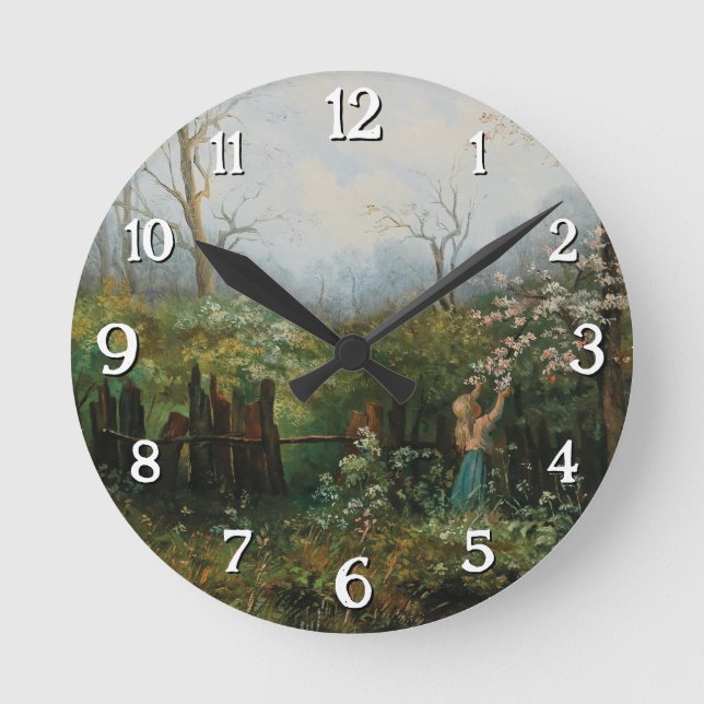 Relógio Redondo Uma garota no jardim - Olga Wisinger-Florian (Frente)