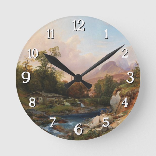 Relógio Redondo Uma paisagem de montanha com um Smithy (Frente)