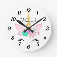 Relógio redondo Unicorn com sorriso Floral Persona