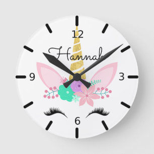 Relógio Redondo Unicórnio de Sorriso Floral Personalizado