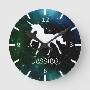 Relógio Redondo Unicórnio Personalizado do Night Sky