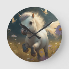 Relógio Redondo Unicórnios florais fofos voando pequeno pônei