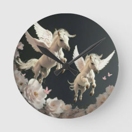 Relógio Redondo Unicórnios florais fofos voando pequeno pônei   Cl